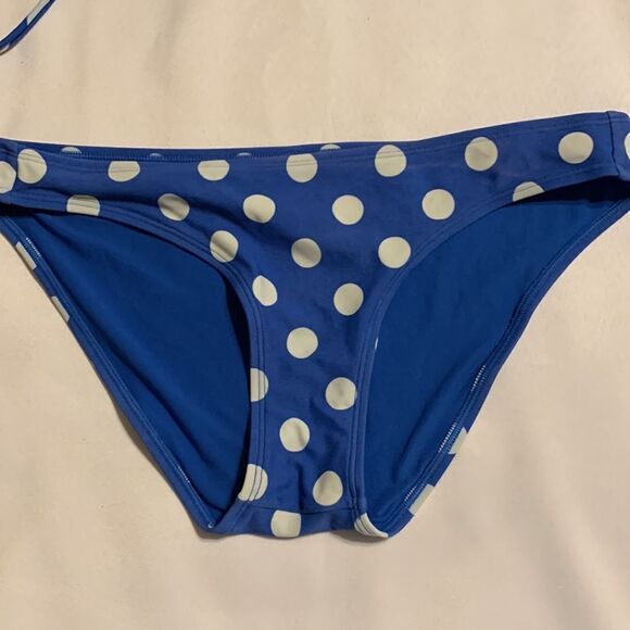 Blue and white polkadot size Medium bottom/Small top bikini swimsuit - Picture 2 of 7